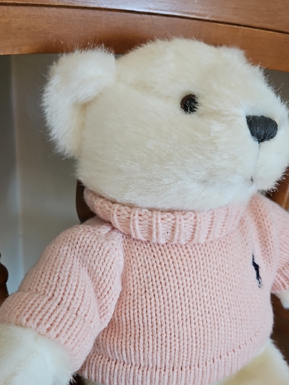 Ralph Lauren Romance White Plush Bear in Pink Knit Sweater - Picture 2 of 12